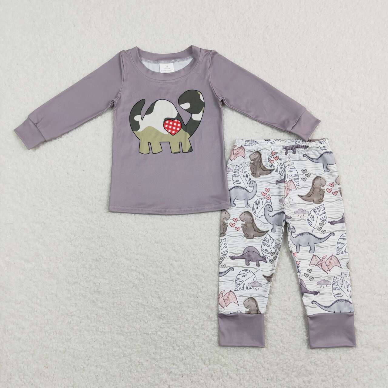 BLP0430 Camo dinosaur grey long sleeve pants boys pajamas