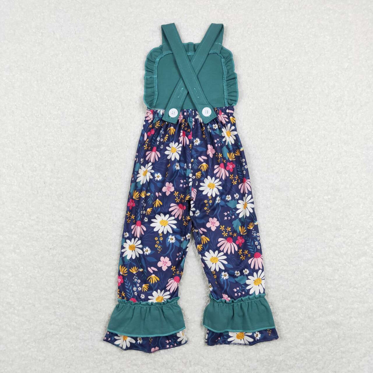 SR0964 Colorful Flowers Daisy Green Sleeveless Girls Jumpsuits