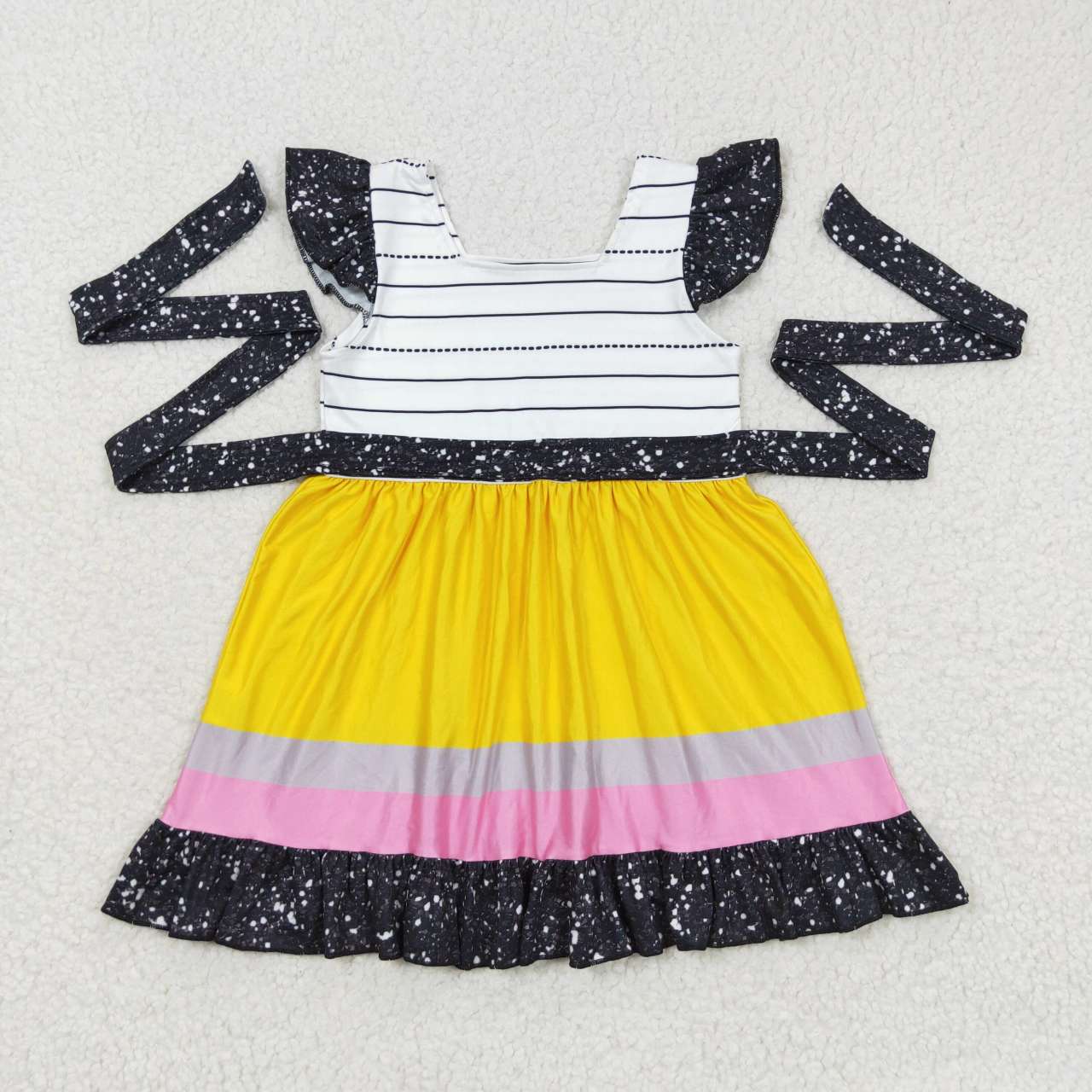 GSD0409 Back To School Yellow & Black Dot Twirl Girls Dress
