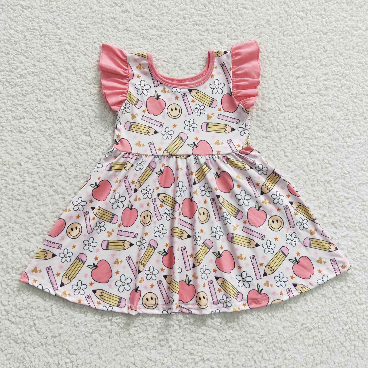 GSD0406 Back To School Apple Smile Pen Short Sleeves Girls Dress