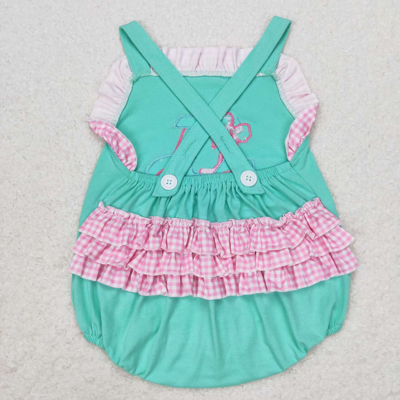 SR1223 embroidery Golf car hot pink checkered green girls romper