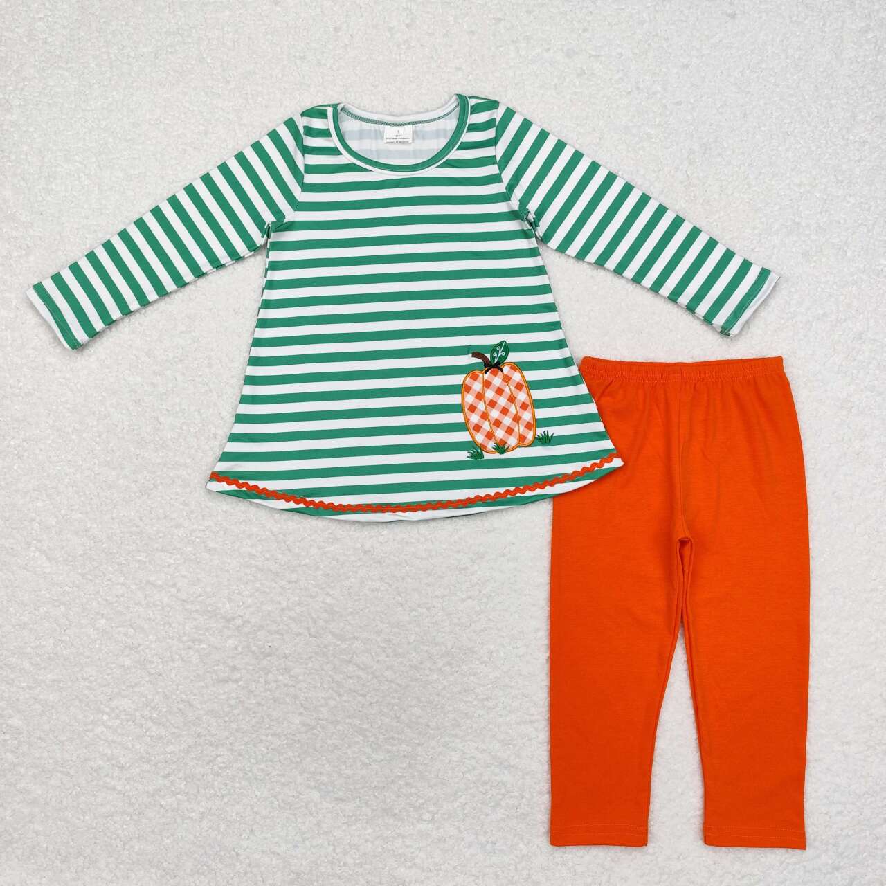 embroidery GLP1171 pineapple green striped long sleeve orange pants girls set