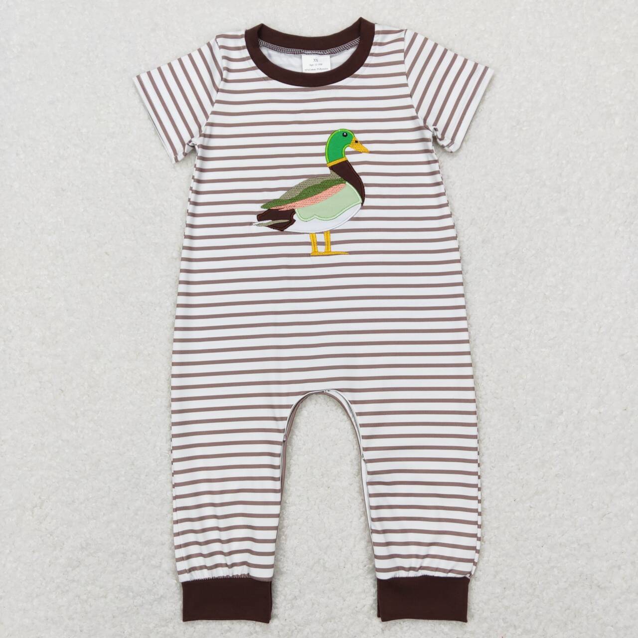 SR0517 Mallard brown striped short sleeve boys romper