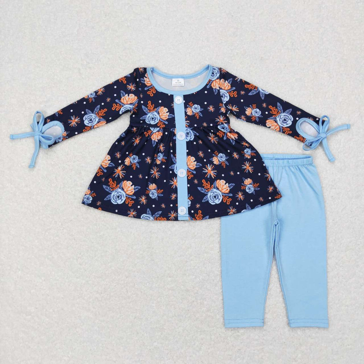 GLP0756 Flowers long sleeve blue pants girls set