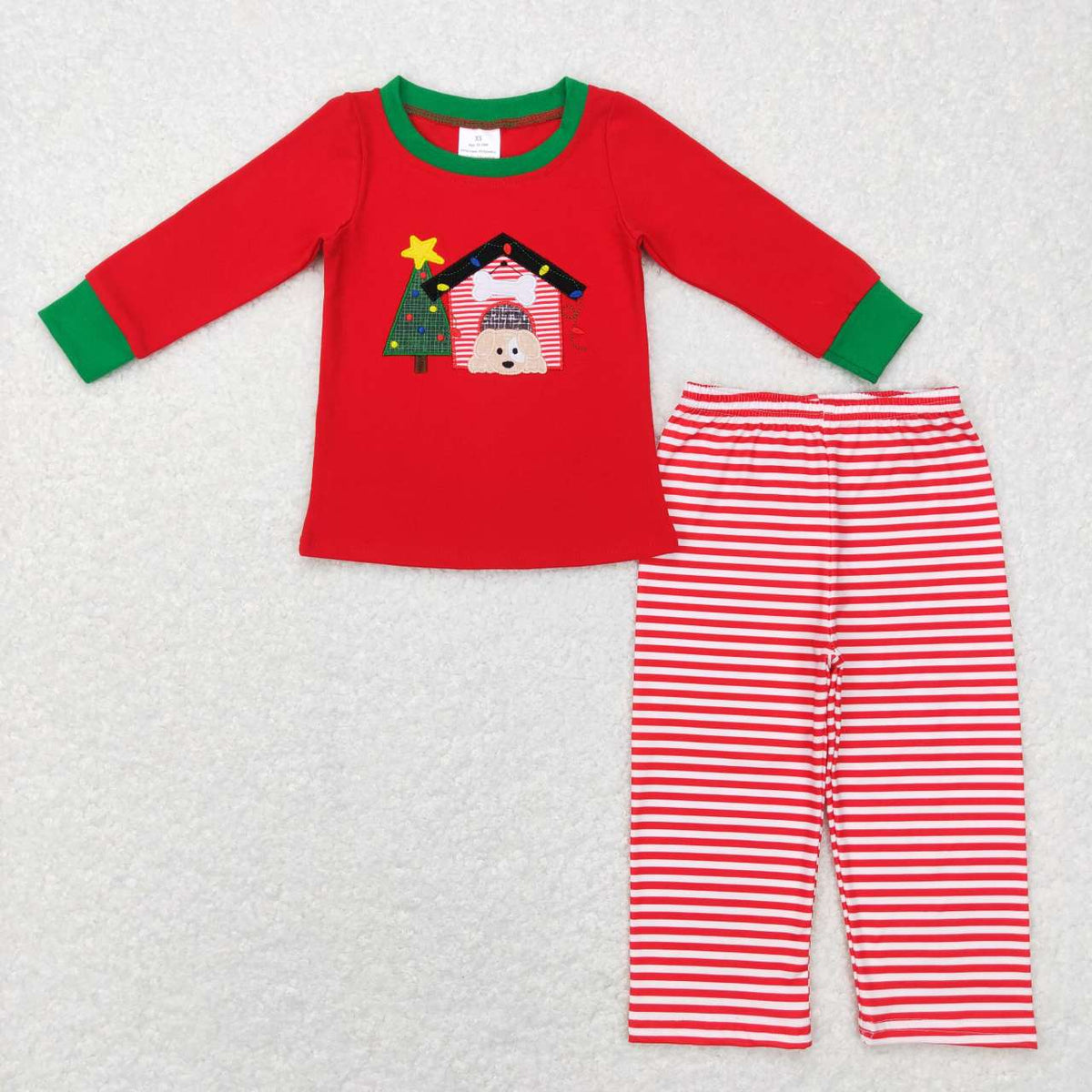 BLP0331 Christmas tree house dog red long sleeve pants boys pajamas