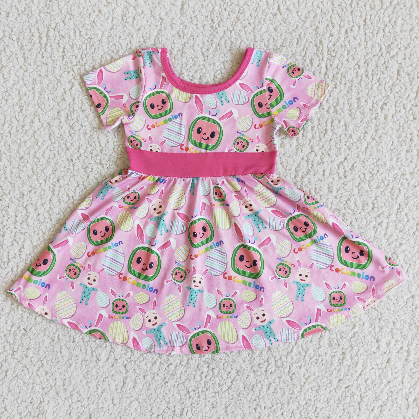 D12-12 Easter watermelon pink egg short sleeve girls dress