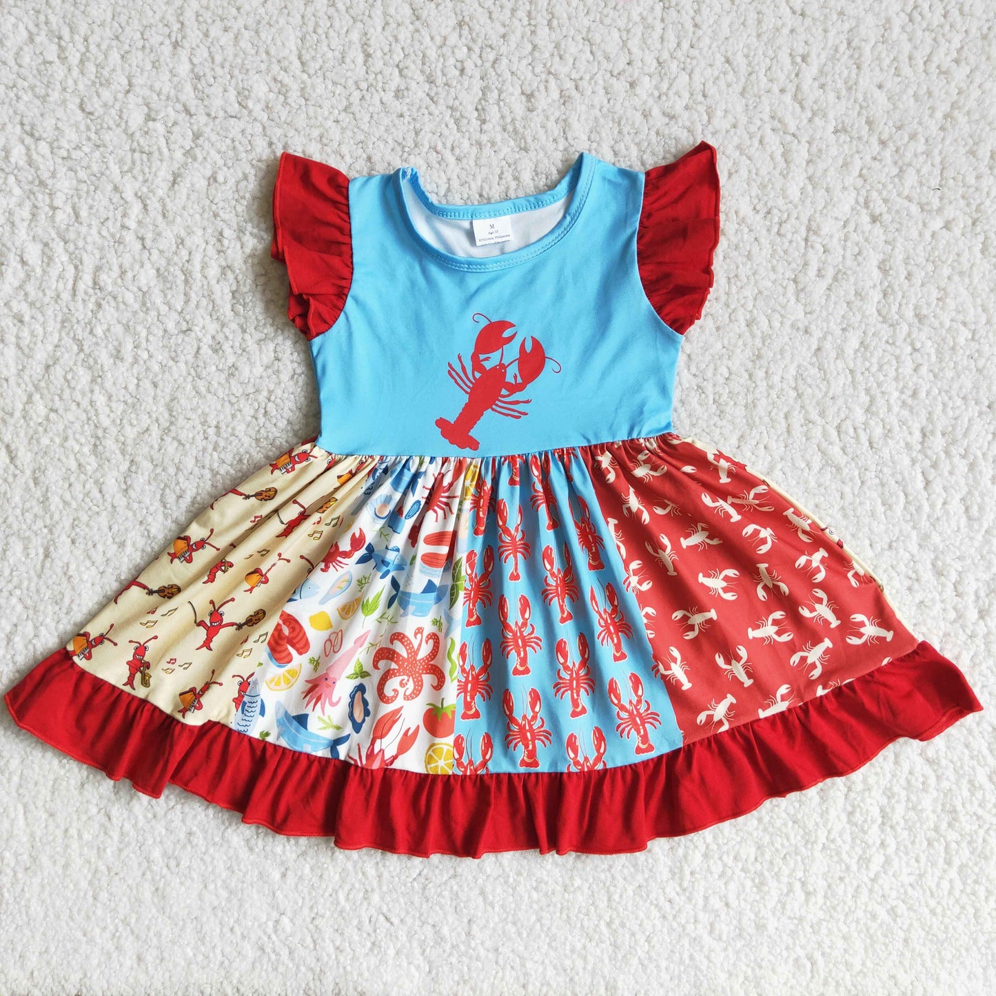 D12-27 Crayfish Red Flutter Sleeve Girls Dress