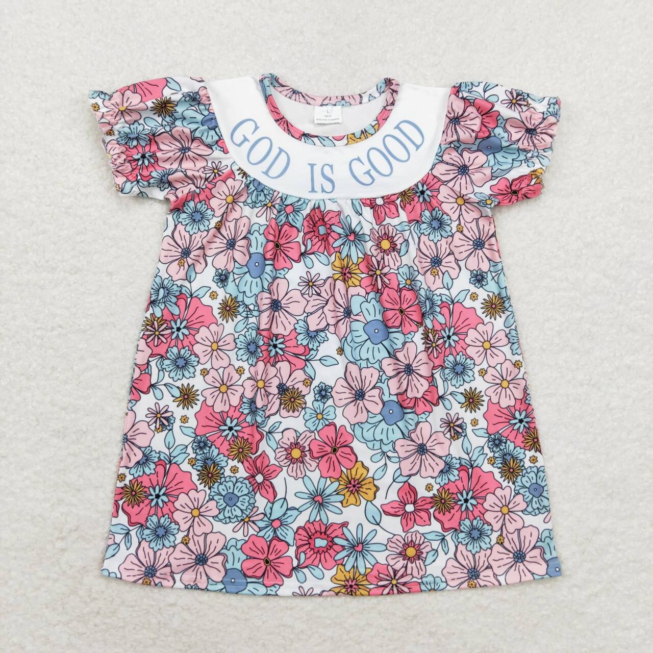 GSD1386 God is good colorful flowers short sleeve girls dress