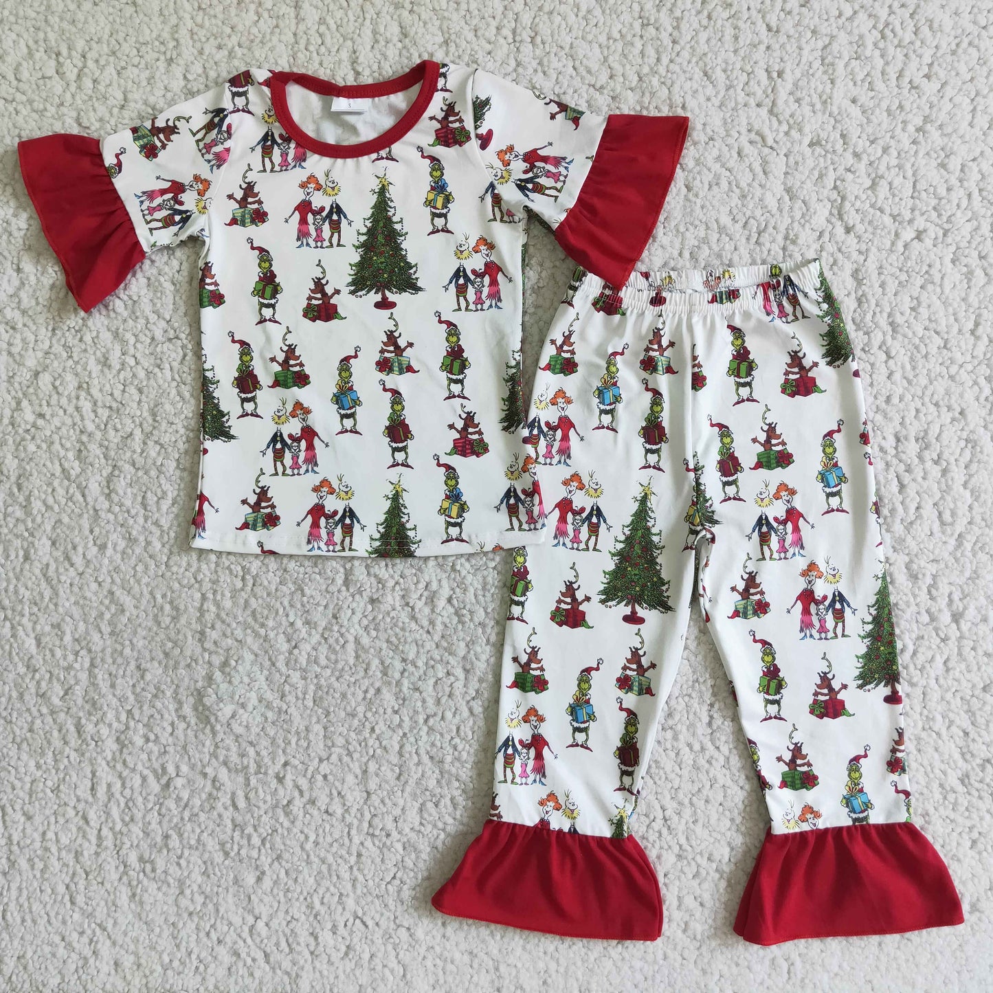 D2-4 Christmas green face short sleeve pants girls pajamas