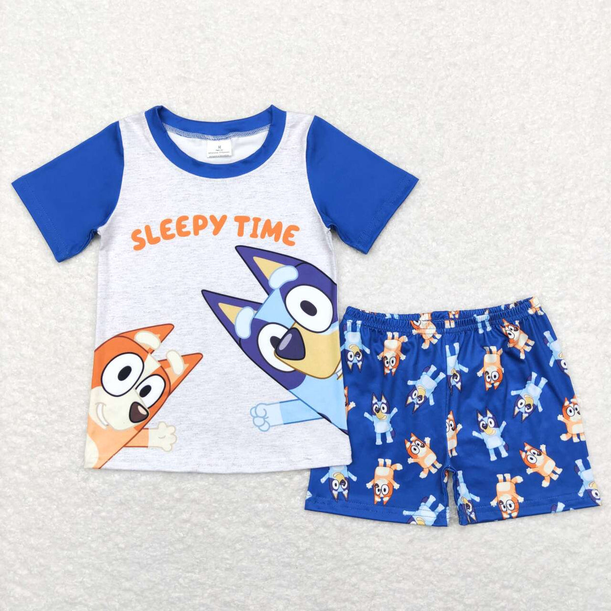 BSSO0421 Cartoon dog Sleepy Time short sleeve navy shorts boys set