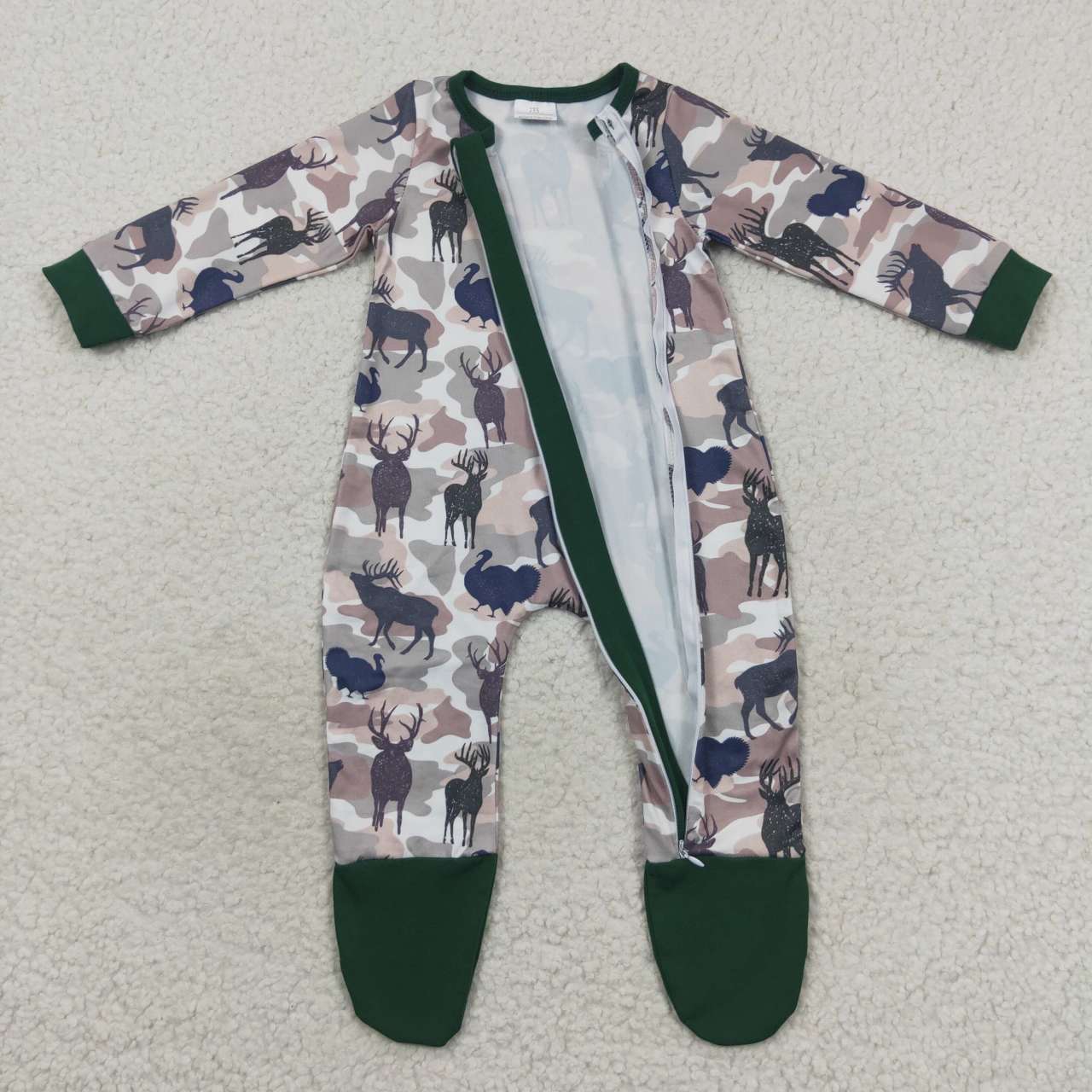 LR0519 Camouflage deer green long sleeve kids romper