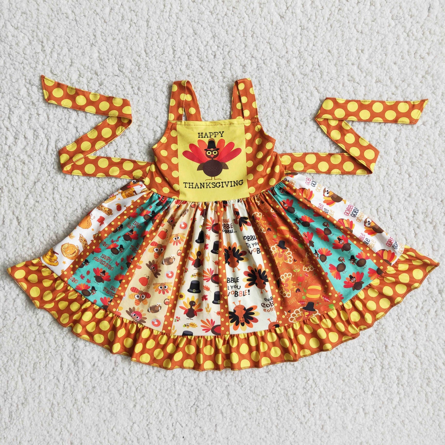 D4-11 Happy Thanksgiving turkey girls dress