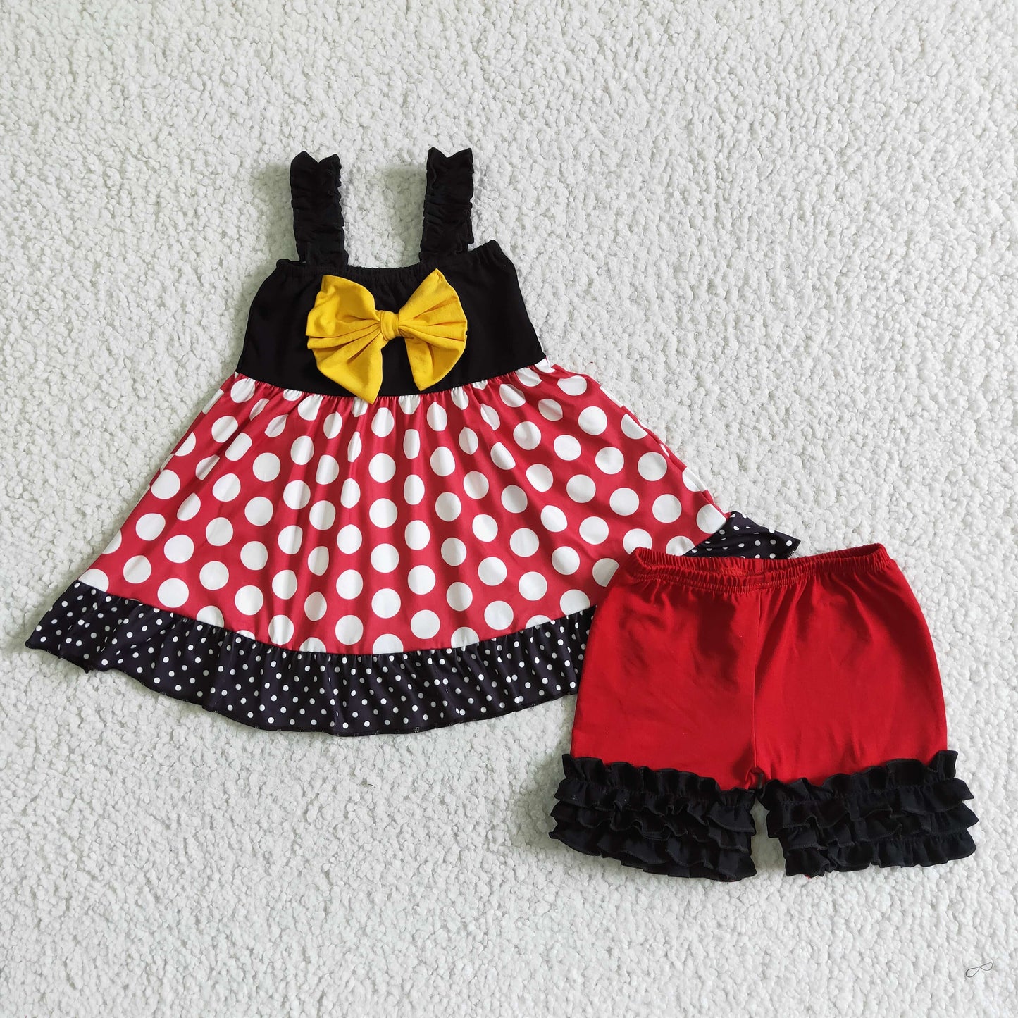 D4-26 cartoon M princess dot top red shorts girls set