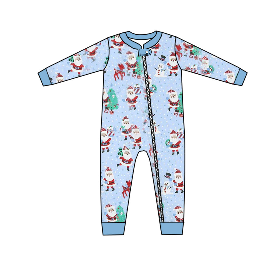 Preorder LR1131 Christmas Santa deer blue zipper long sleeve boys romper