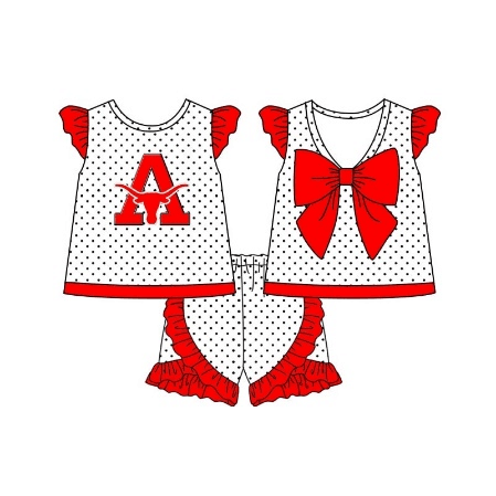 custom style A red dot bow flutter sleeve shorts girls set