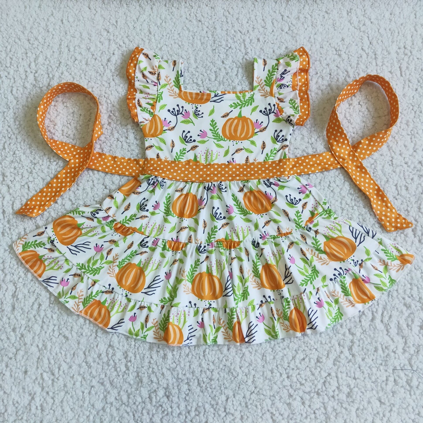 D6-20 Pumpkin flutter sleeve girls dress