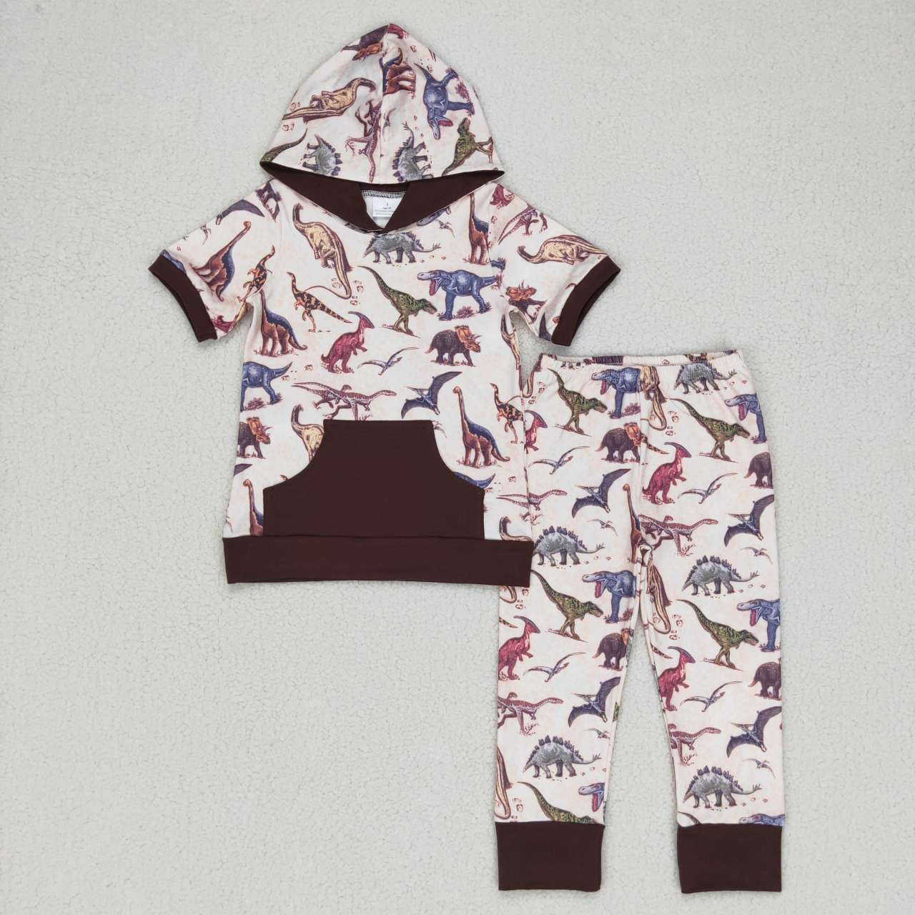 BSPO0152 Dinosaur Pocket Hoodie Short Sleeve Pants Boys Kids Clothes
