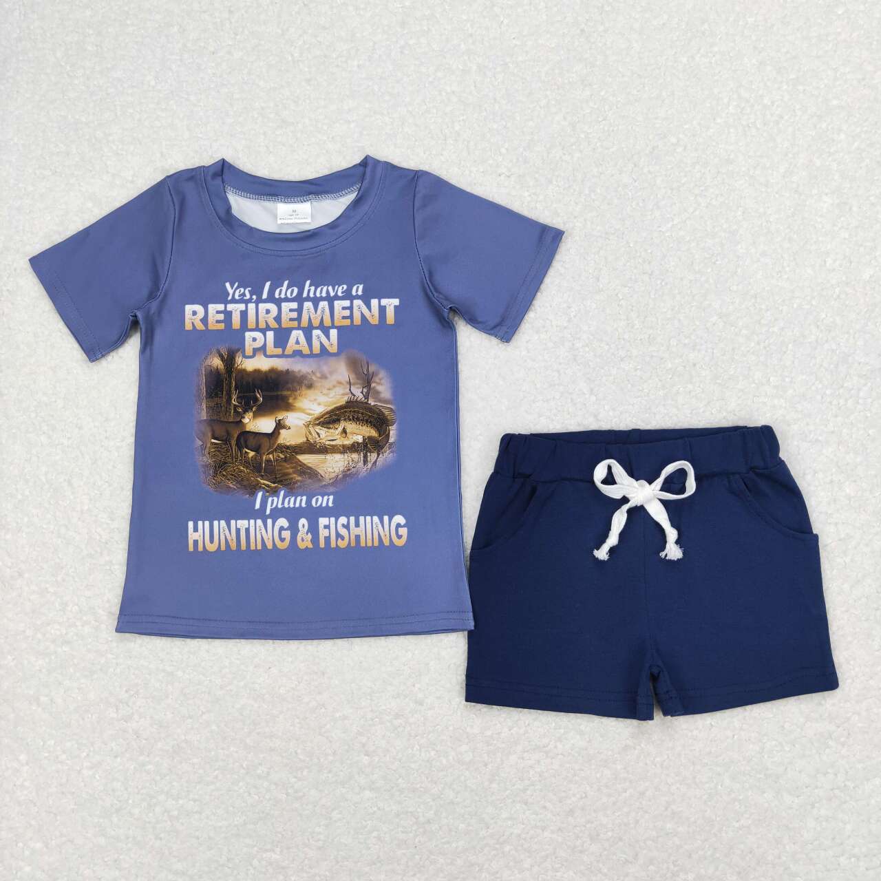 BSSO0478 Baby Boy Hunting Fishing Short Sleeve Short Sleeve Cotton Shorts Boys Set Kids Hunting Clothes