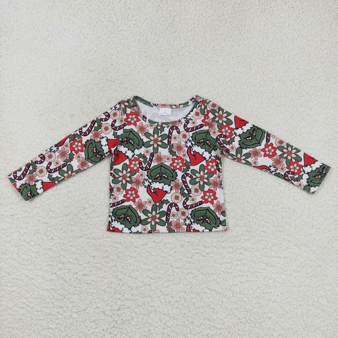 GT0326 Christmas green face long sleeve girls top