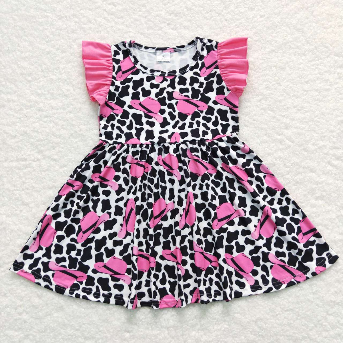 GSD0195 Western hat cow print flutter sleeve girls dress