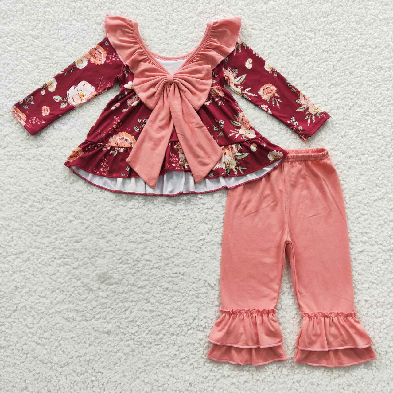 GLP0532 Colorful Flowers Long Sleeves Orange Pants Girls Clothes