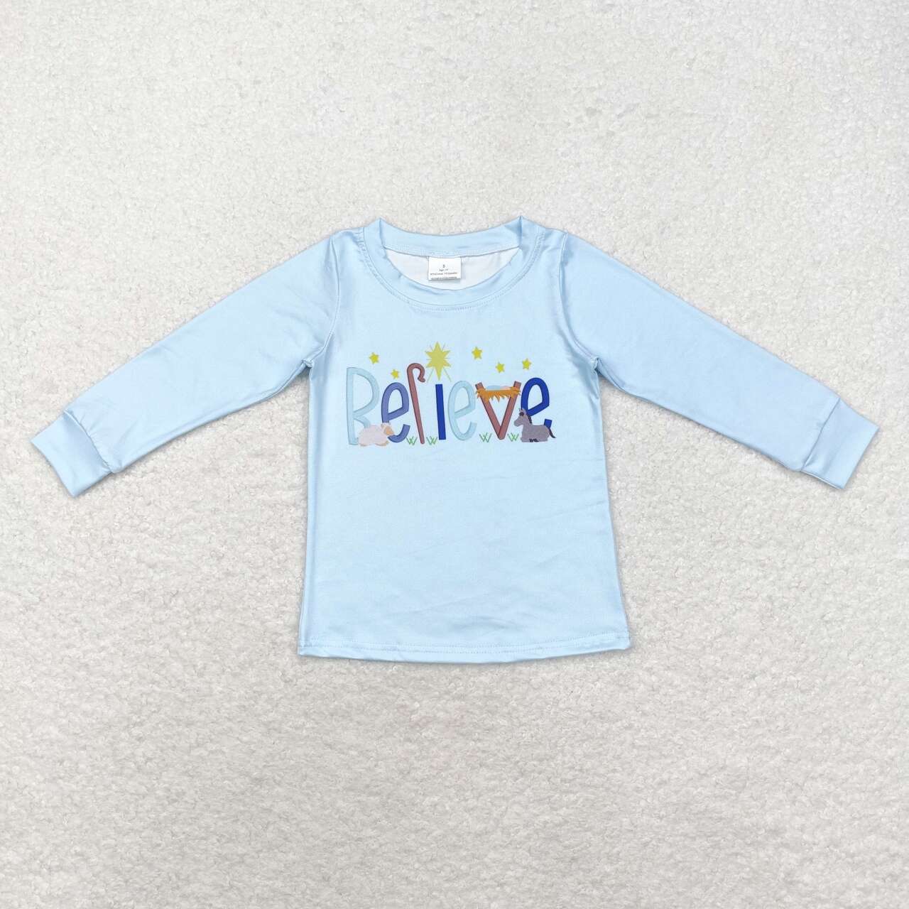 BT0775 relieve blue long sleeve boys pullover top