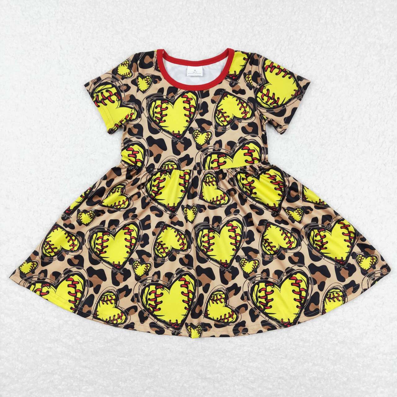 GSD0547 Softball leopard short sleeve girls dress