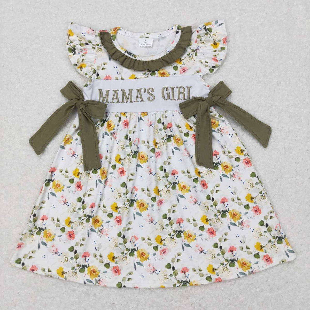 GSD0507 Mamas girls flowers green short sleeve girls dress