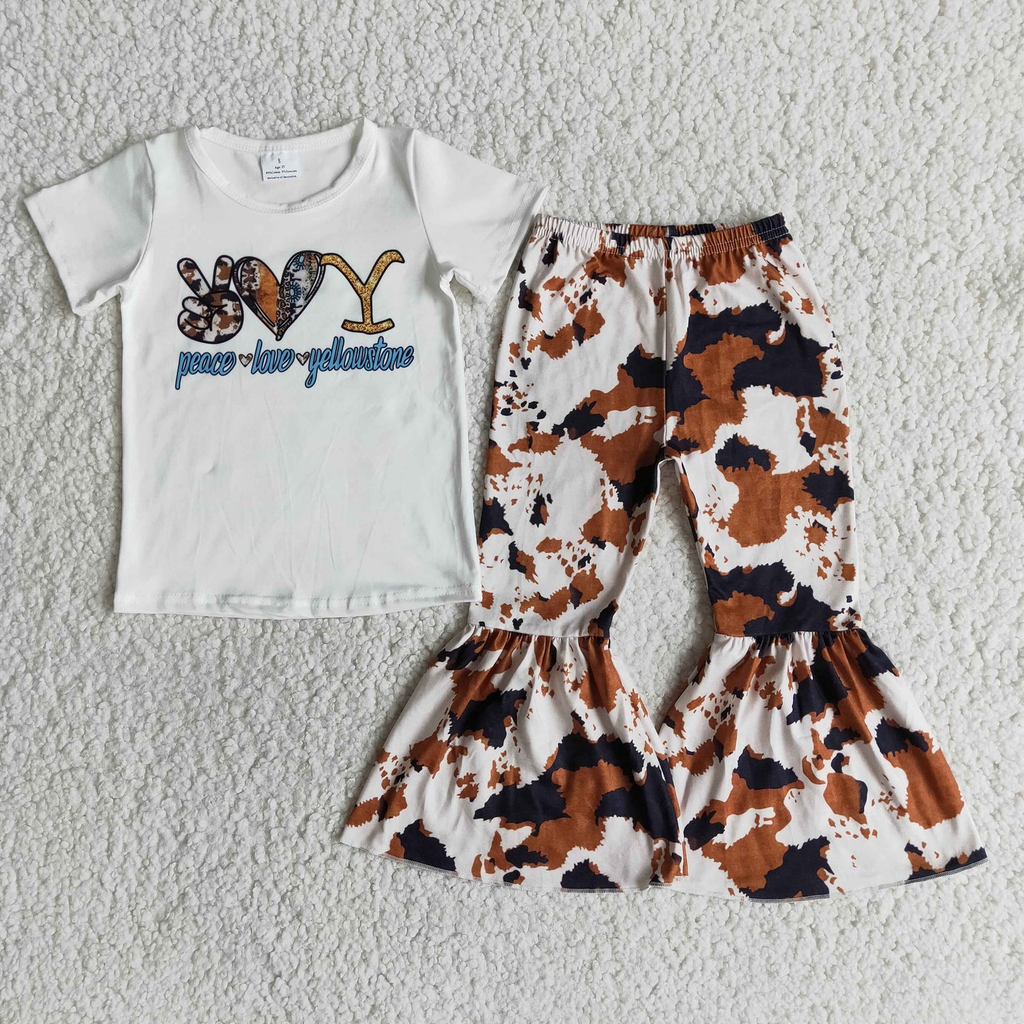 E11-13 Peace Love Y Cow Print Girls Set
