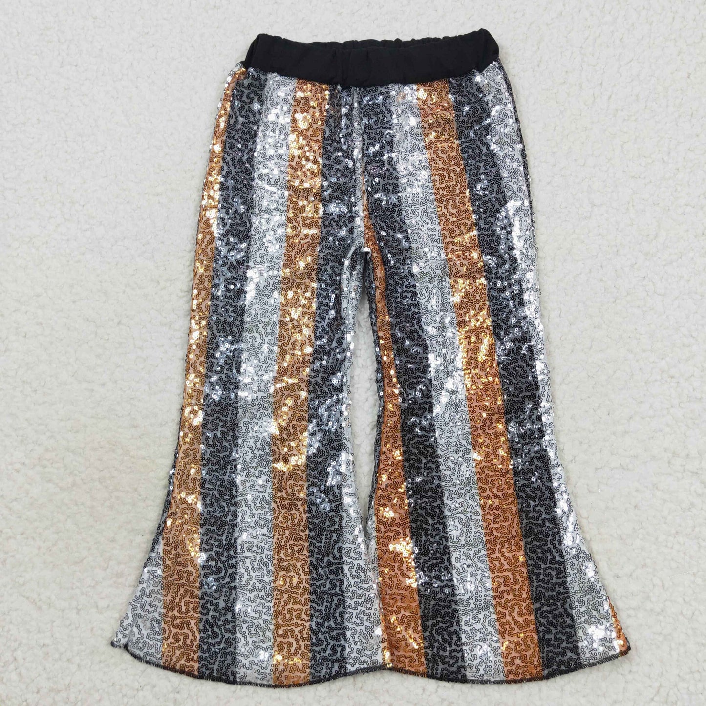 P0278 Black & white & yellow sequin girls pants