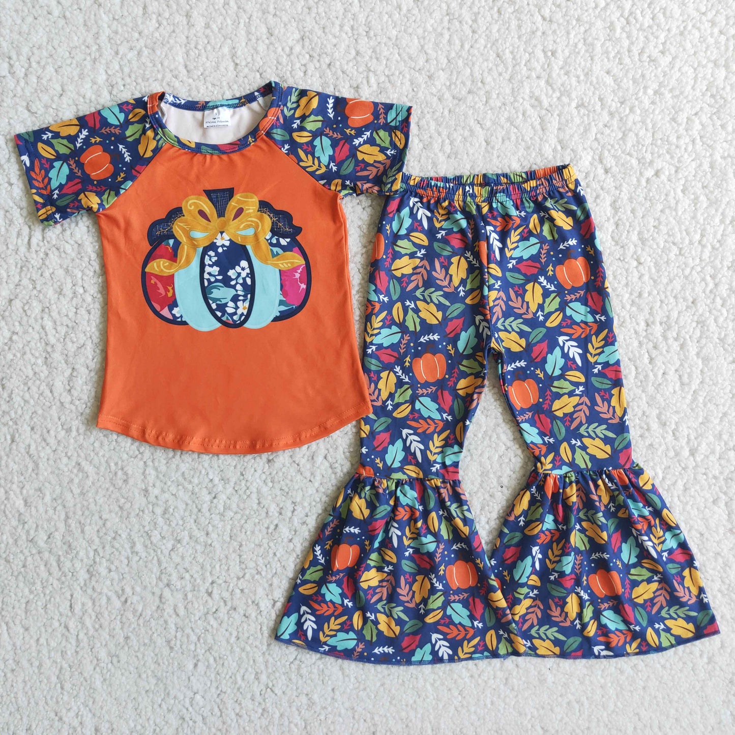 E1-3 Pumpkin short sleeve pants girls set