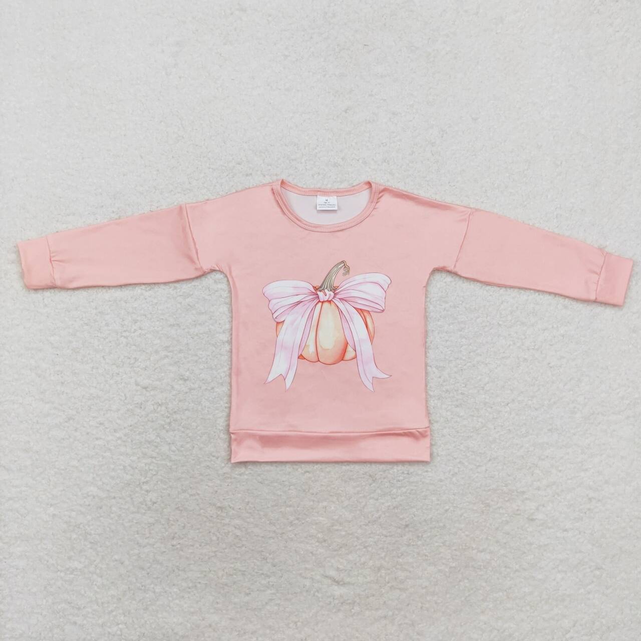 GT0692 pink bows pumpkin pink long sleeve girls top
