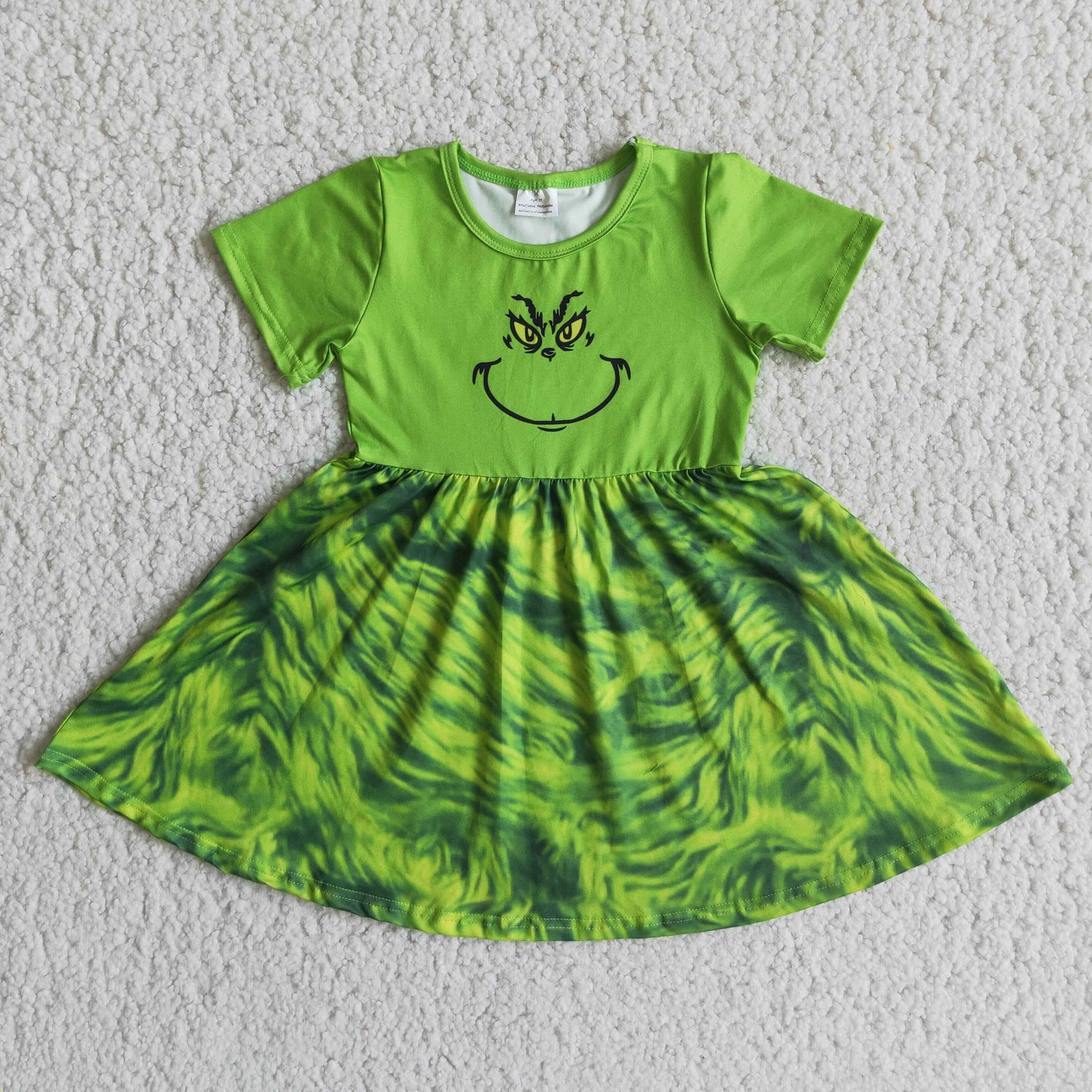 E3-3 Christmas green face short sleeve girls dress