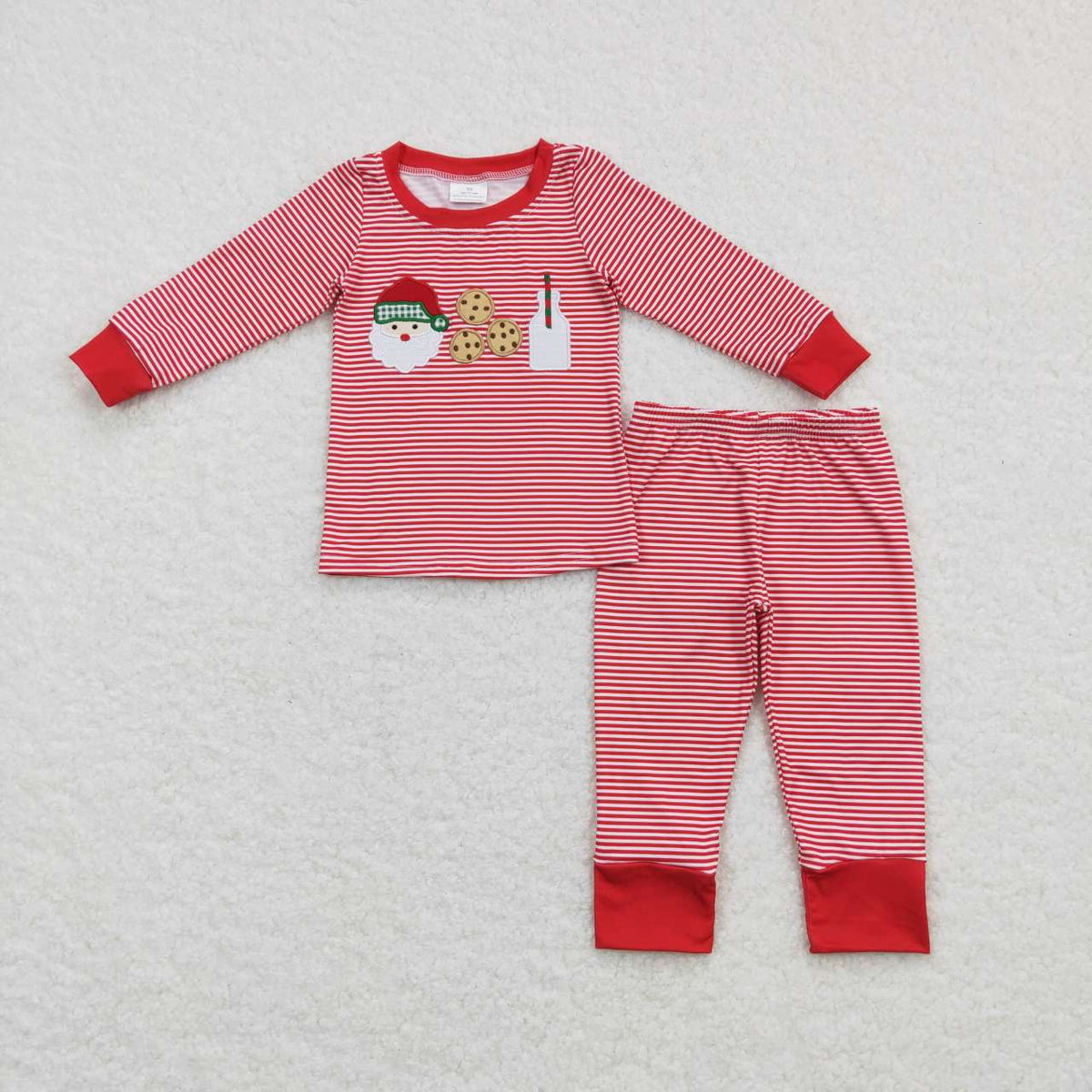 BLP0390 Christmas Santa cookie milk red striped long sleeve pants boys pajamas