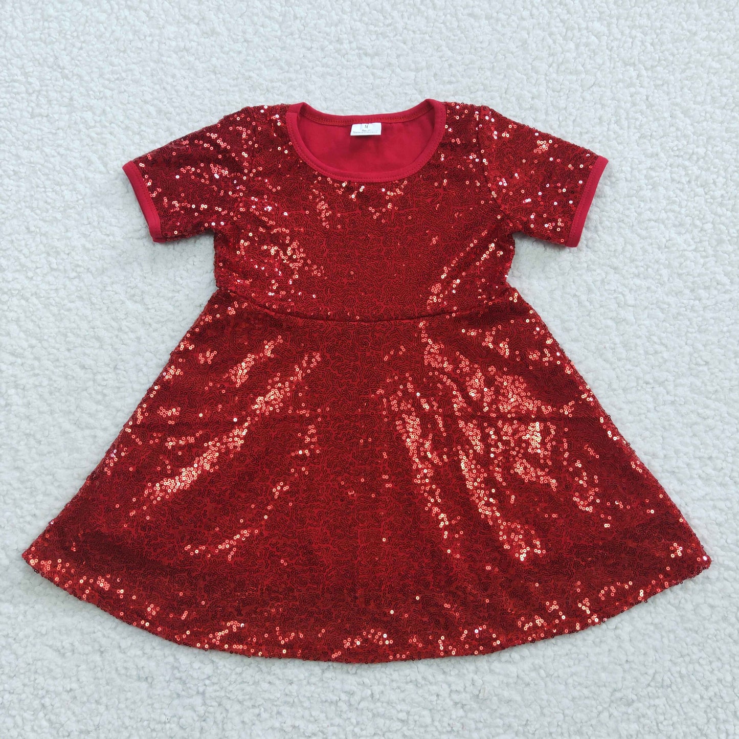 GSD0446 Red Sequin Short Sleeve Girls Dress