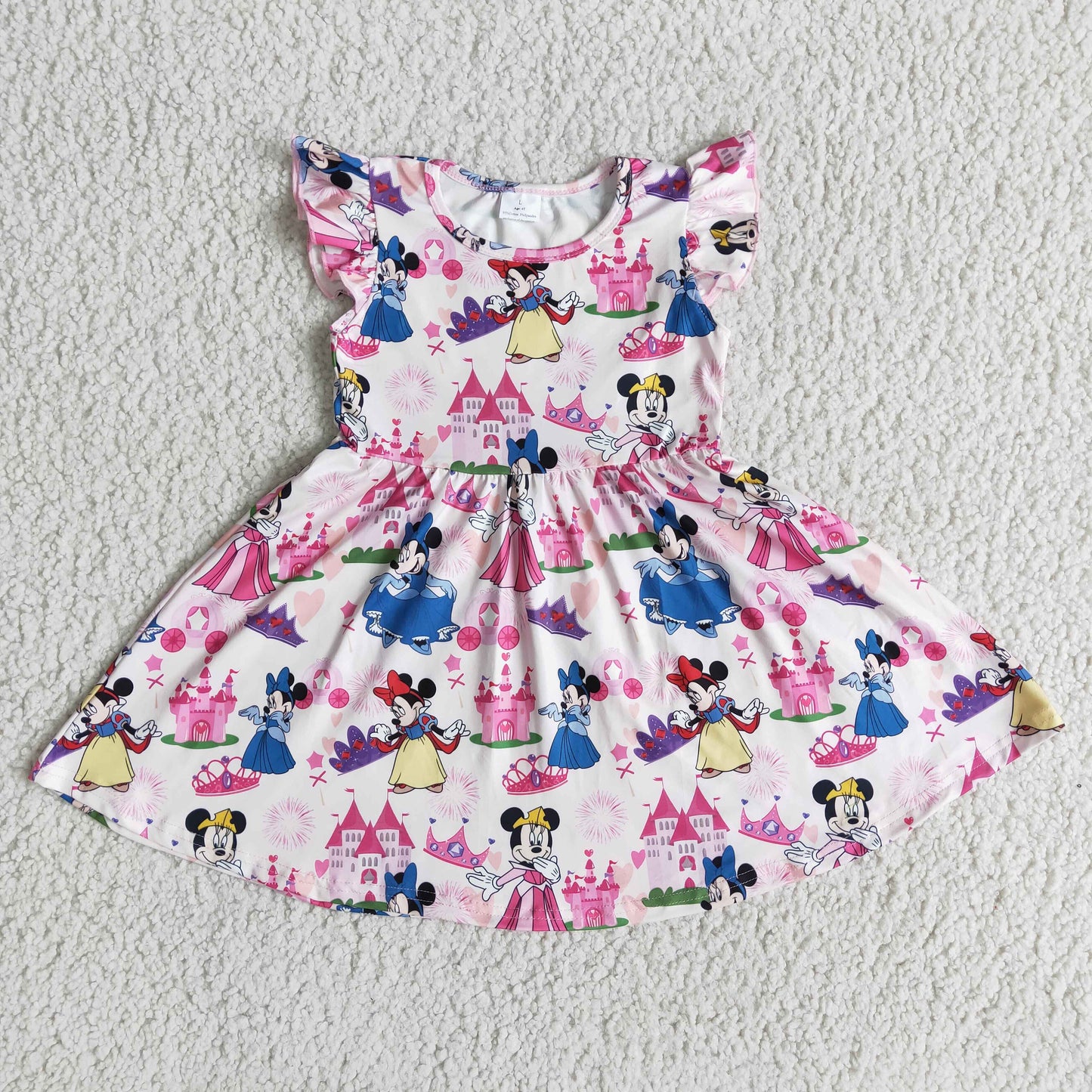 E6-5 Cartoon M castle pink flutter sleeve girls dress