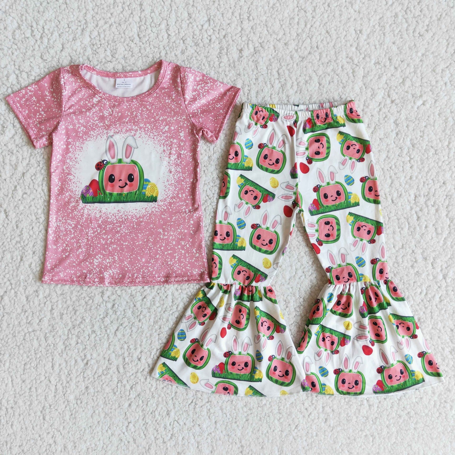 E9-13 watermelon Easter pink short sleeve pants girls set