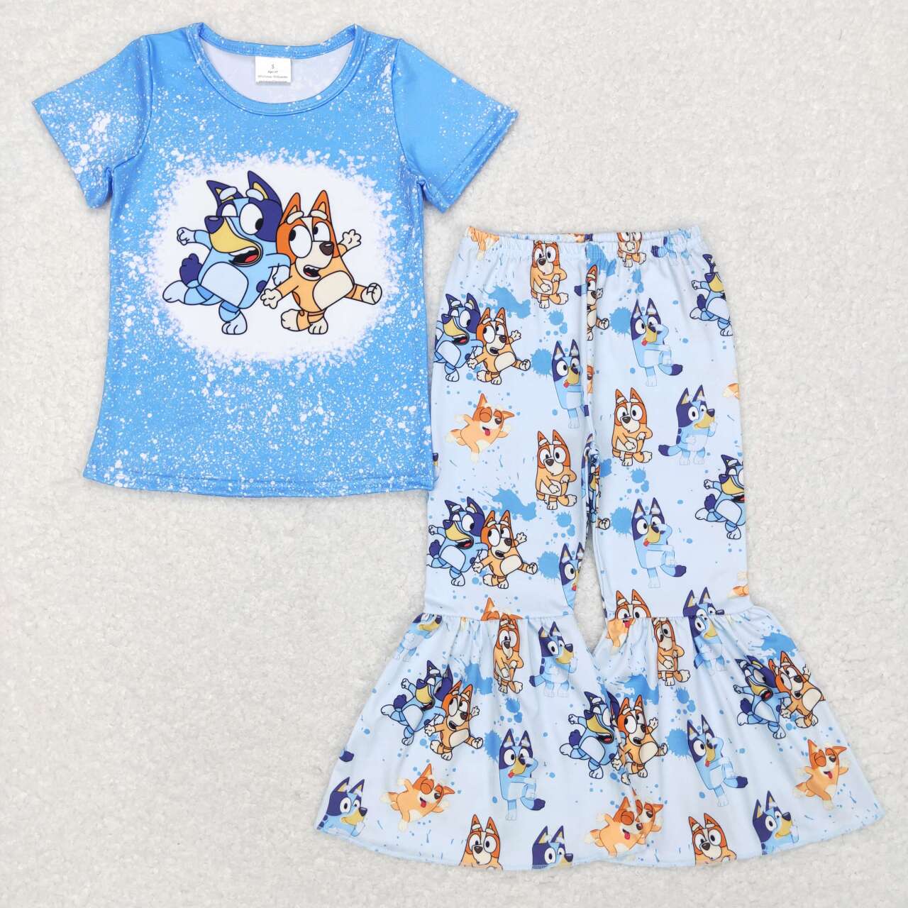 GSPO1059 Cartoon dog blue short sleeve pants girls set