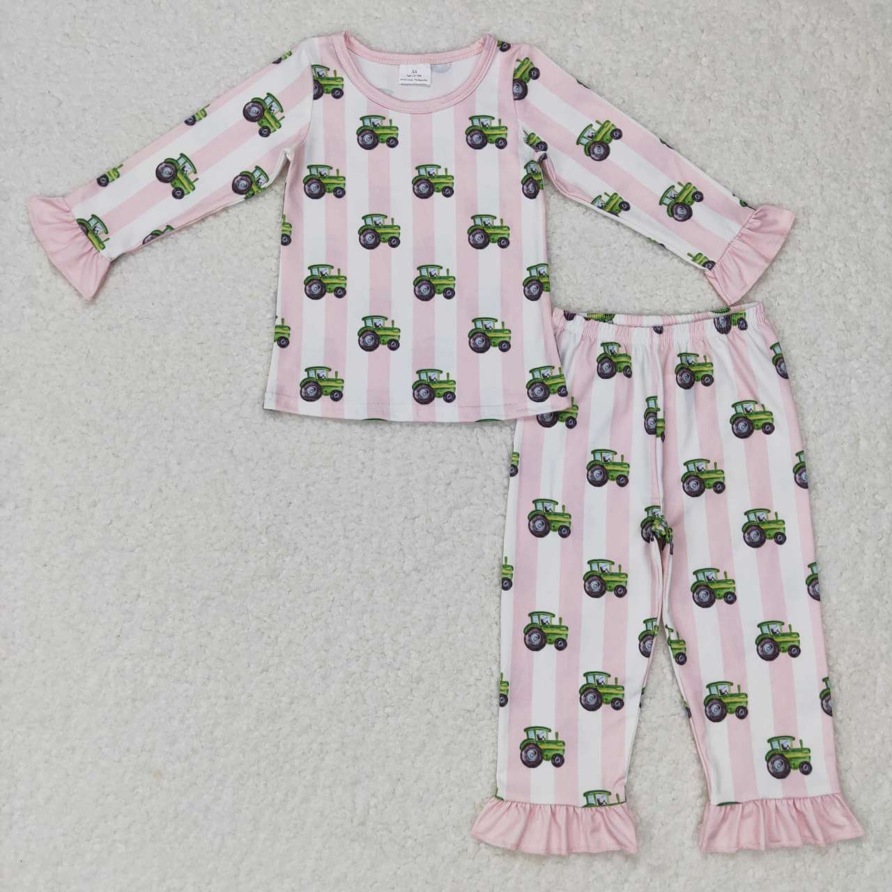 GLP0776 Farm tractor Pink long sleeve pants girls set