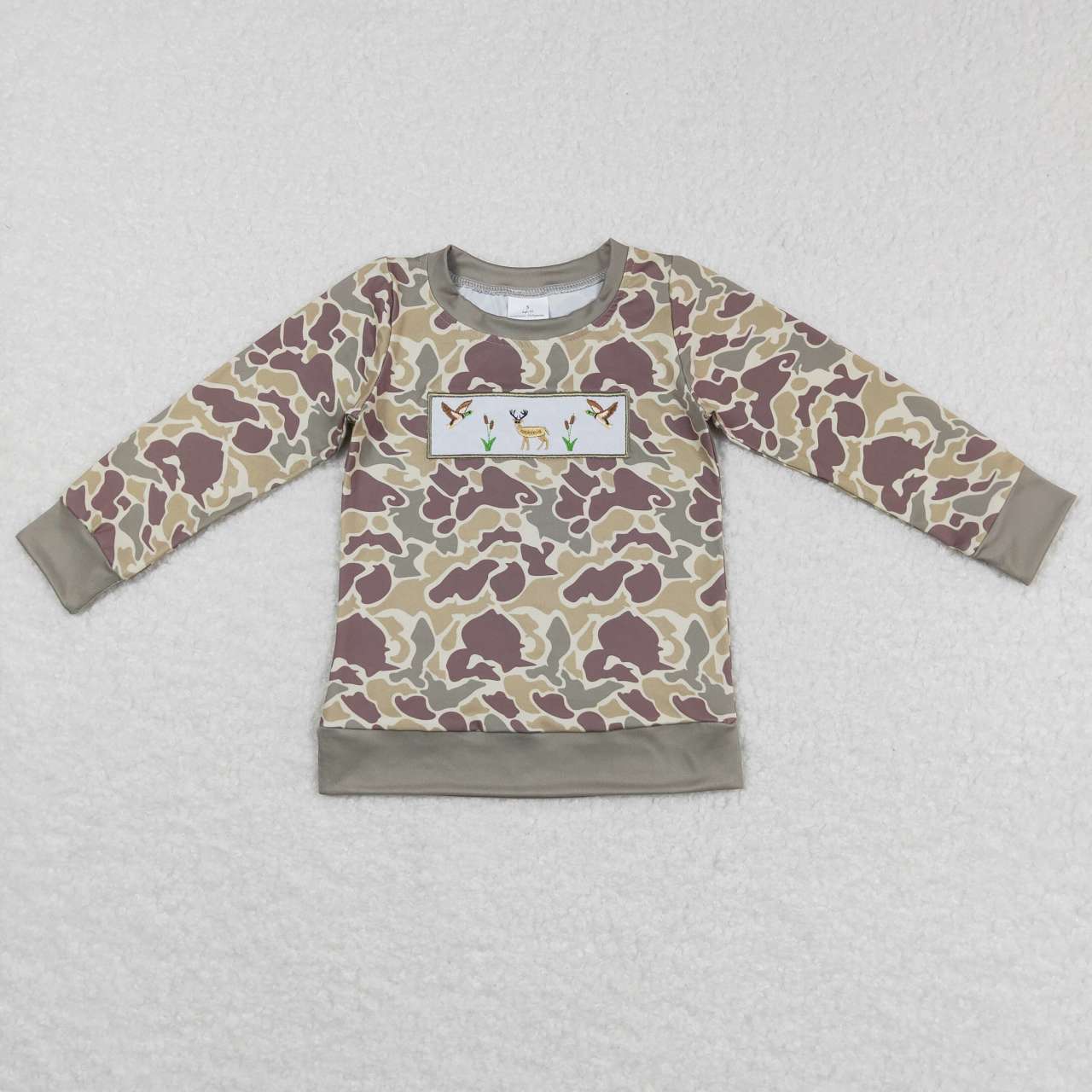 BT0378 Hunt duck deer camo green short sleeve boys shirt