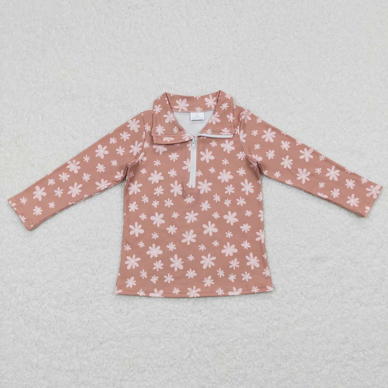 GT0363 Pink flowers brown long sleeve kids pullover