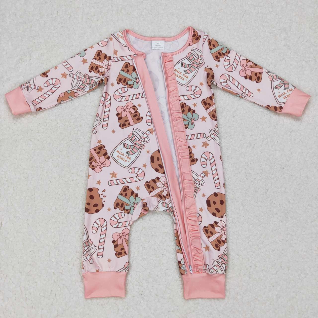 USA SHOP LR0630 Christmas cookie candy cane pink long sleeve girls romper