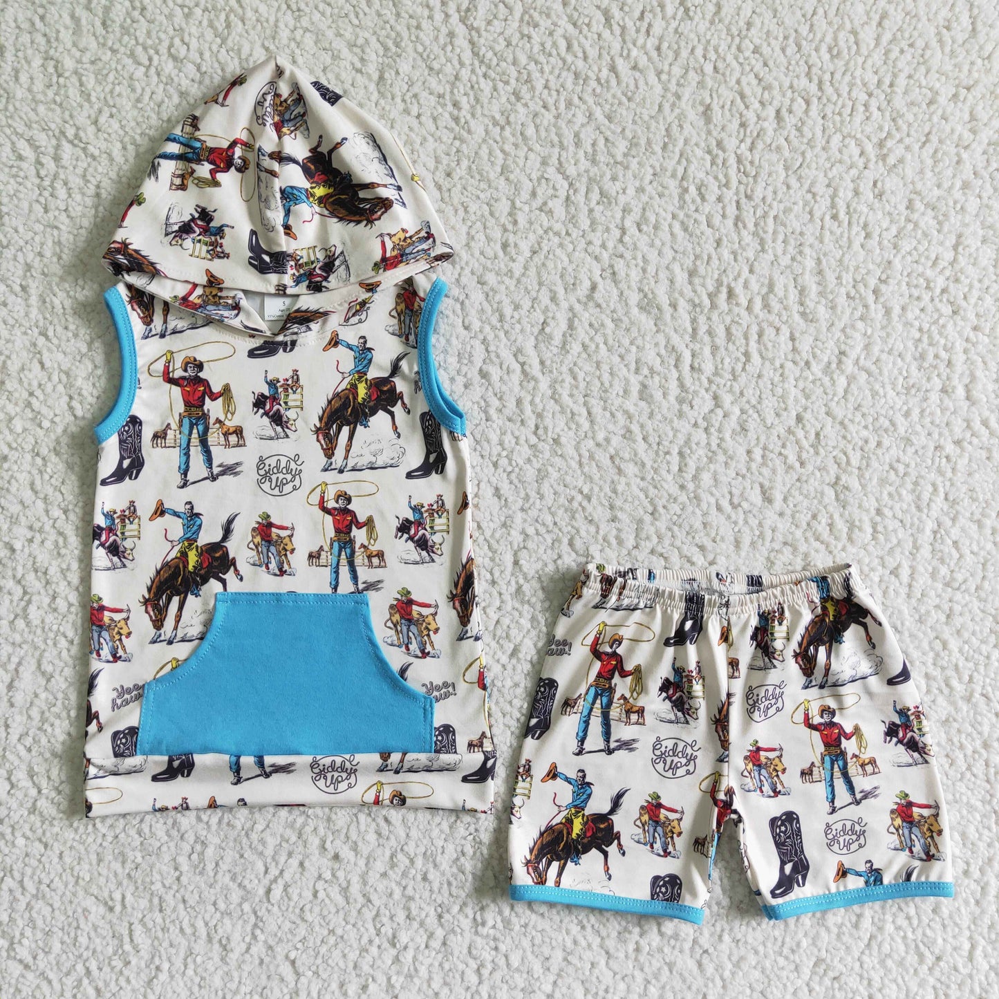 BSSO0061 Western Baby Blue Boys Hoodie Set