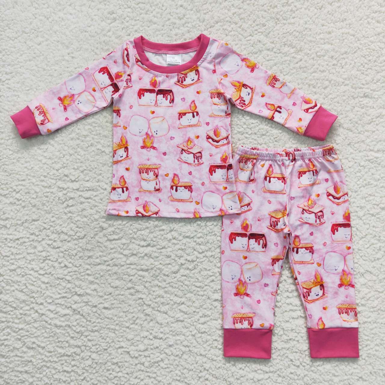 GLP0714 Sandwich biscuit pink long sleeve pants girls pajamas