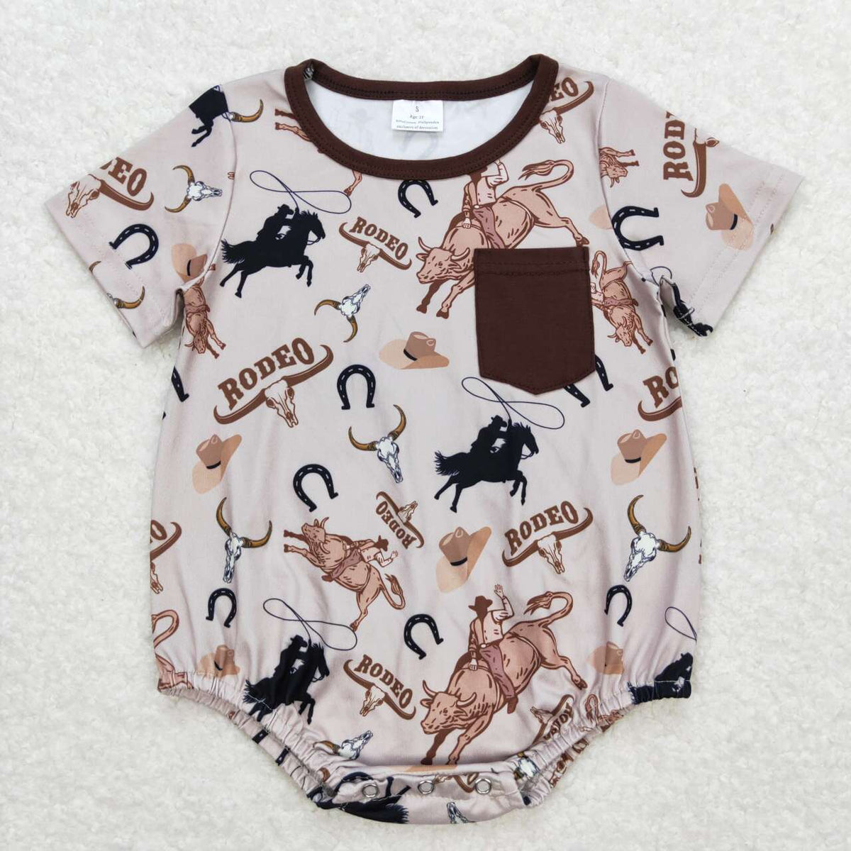 SR1358 Western rodeo pocket short sleeve boys romper