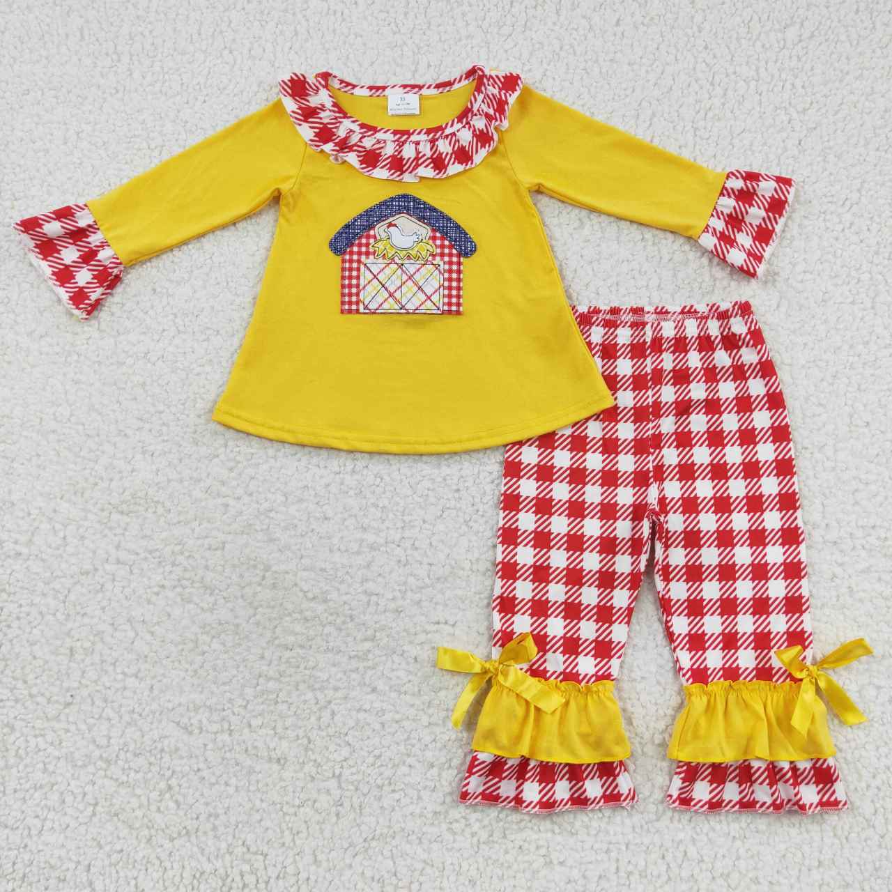 GLP0492 Farm Cock House Yellow Long Sleeves Red Cell Pants Girls Clothes