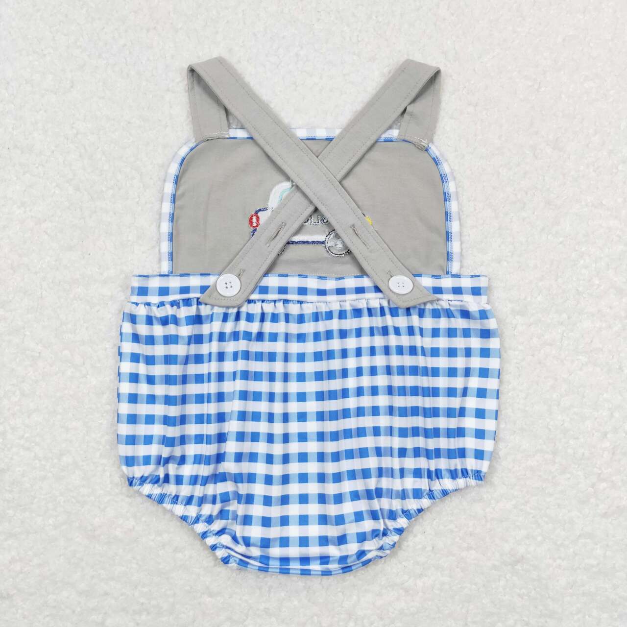 SR0997 Cute Police Car Blue Checkered Sleeveless Boys Romper