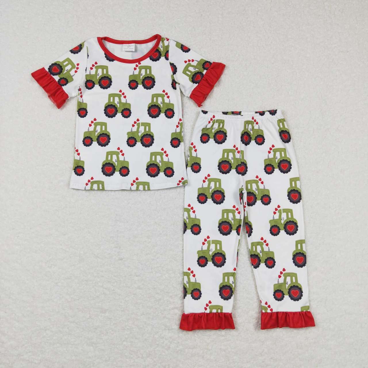 GSPO0978 Valentine's Day tractor heart short sleeve pants girls set