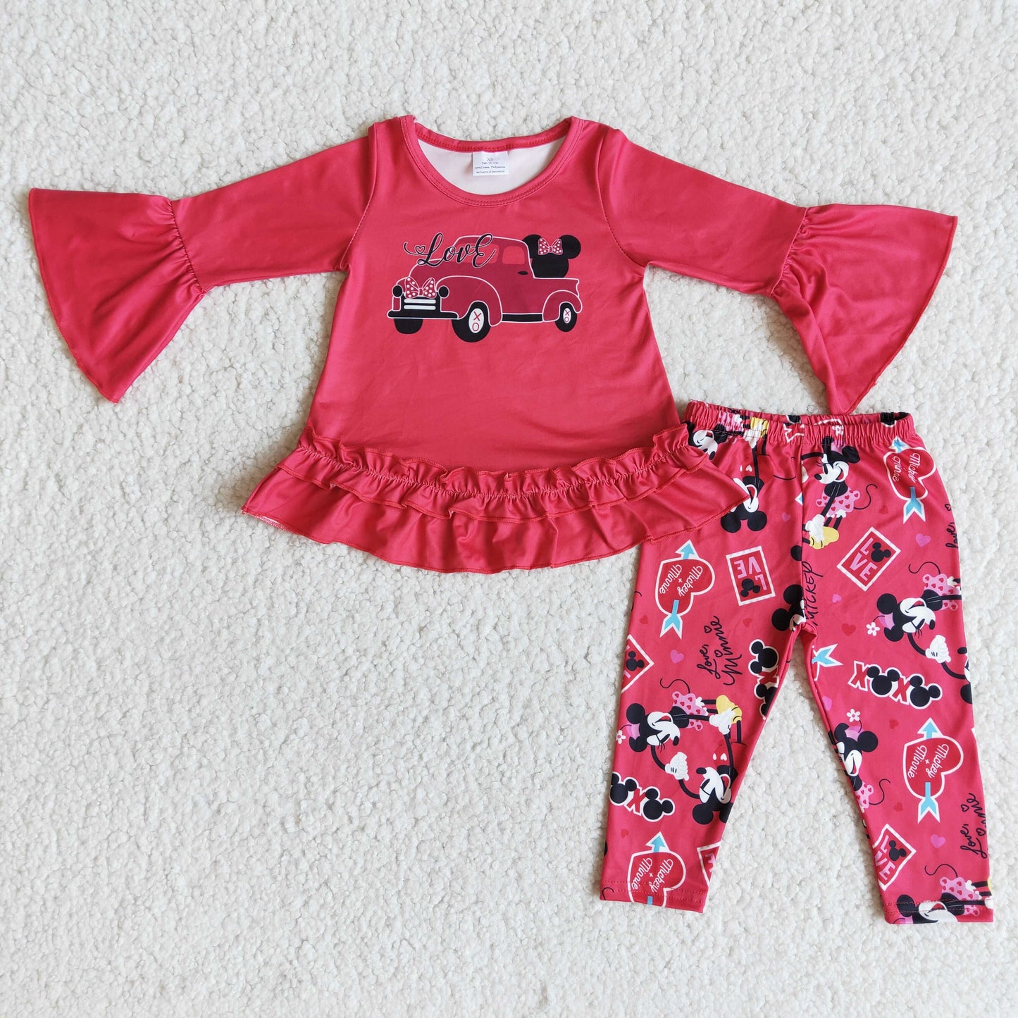 6 A29-3 Red Valentine Cartoon Print Girls Outfits