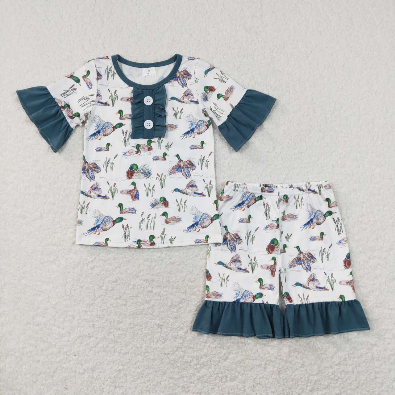 GSSO0548 Mallard Green Short Sleeve Shorts Girls Pajamas